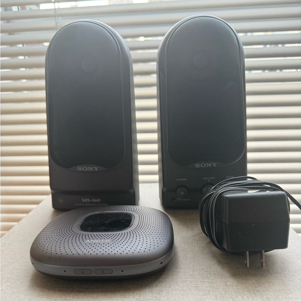 Sony SRS-A60 Black Portable Speaker Set w/ Anker Power Conf